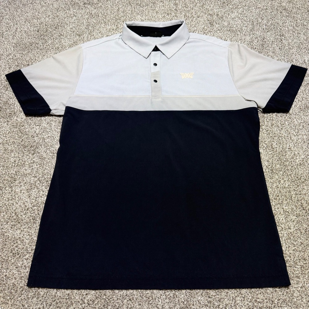PXG Men L Golf Polo Performance Short Sleeve Gray Black Snap
